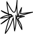 Black starburst shape with sharp, uneven spikes on a white background.
