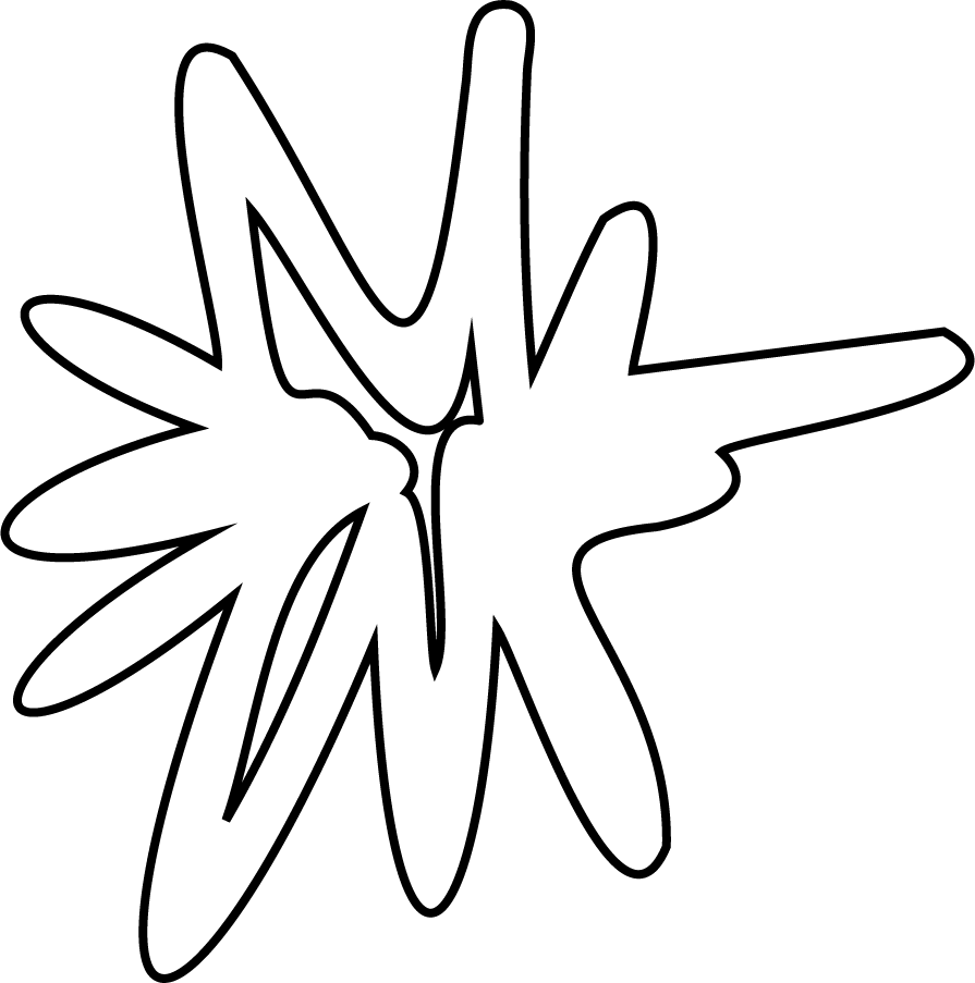 Abstract black line shape with multiple elongated spikes on a white background.