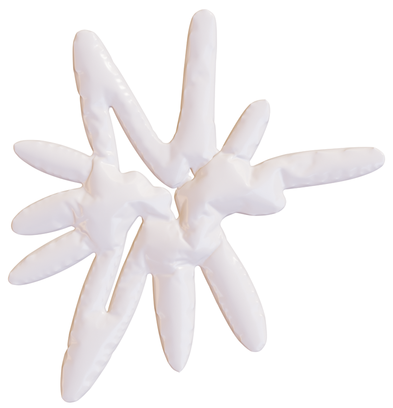 White inflated gloves arranged in a star-like formation with fingers spread out.