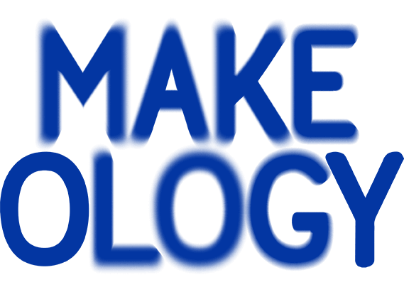 Blue text logo reading MAKEOLOGY with MAKE on top and OLOGY below.