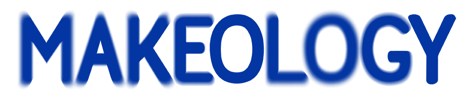 Makeology brand name in bold blue uppercase letters on a white background.