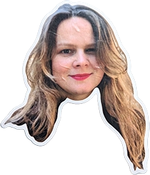 Headshot of a woman with long brown hair and light makeup smiling against a white background.